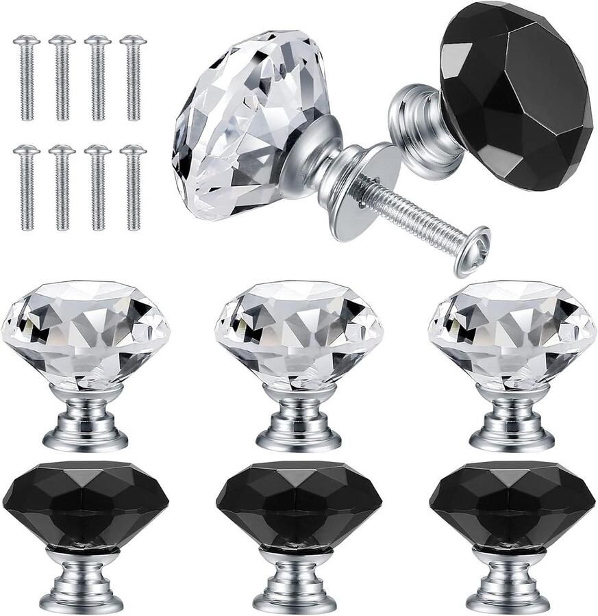 Meubelknoppen kristal handgrepen Set van 8 stuks voor kasten en deuren (30 mm) Stijlvolle garderobegreep met meubelgreep Decoratieve knoppen