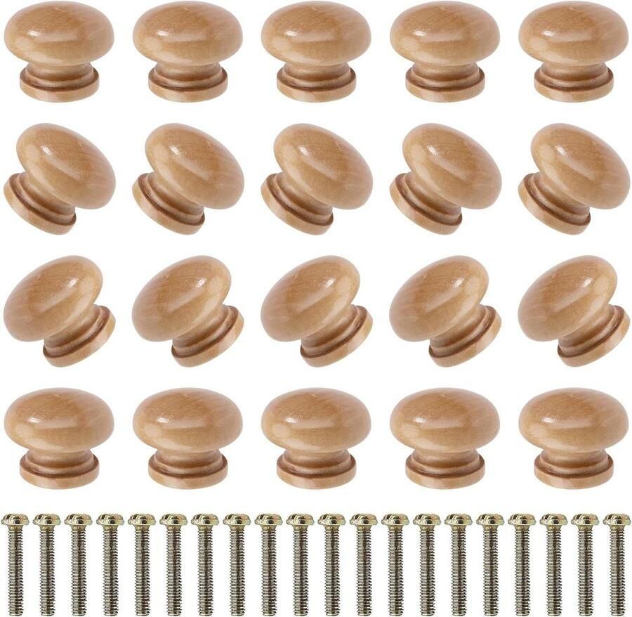 Meubelknoppen lade ronde houten kastknoppen met schroef set van 20 stuks 30mm (gelakt)