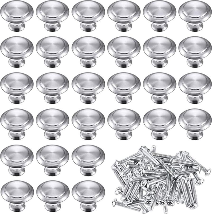 Meubelknoppen roestvrij staal kastknoppen ladeknoppen ronde kast 30 stuks commodeknoppen met schroef voor keuken lade kast keukenkast slaapkamer