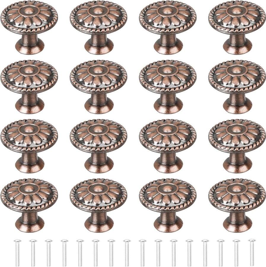 Meubelknoppen Rood Brons 16 Stuks Kast Knoppen Bloemen Patroon Ronde Lade Handgrepen Meubelknop Rood Brons Commode Knoppen Set Kast Knop Voor Meubilair Commode Knoppen