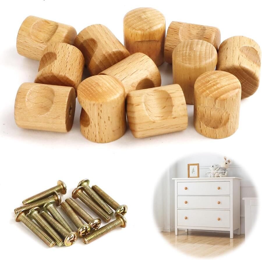 Meubelknoppen set 12 stuks natuurlijk hout 24 mm
