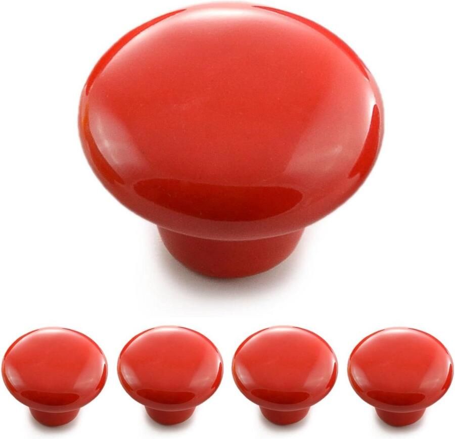 Meubelknoppen set van 4 porseleinen keramiek rood vintage shabby landhuisstijl