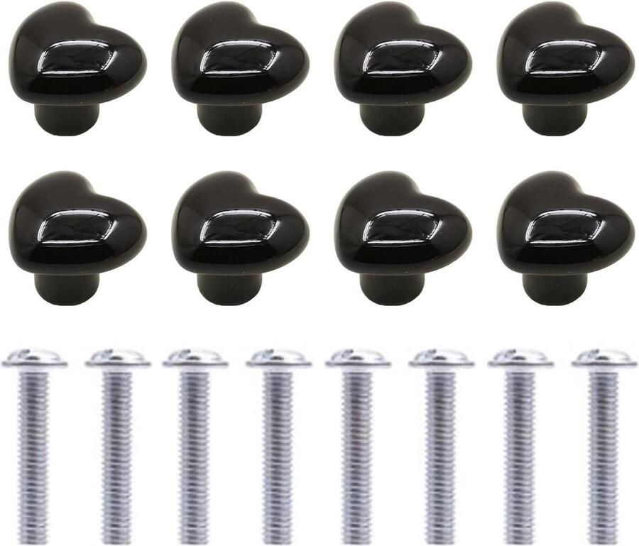 Meubelknoppen set van 8 hartvormige keramische kastduwknoppen zwart ladeknoppen met schroeven kastknoppen kinderkamer