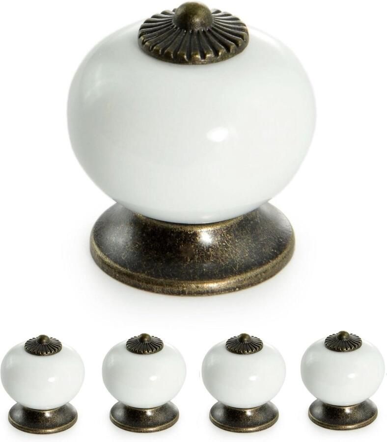Meubelknoppen set van porselein keramiek wit 4 stuks
