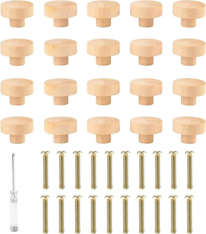 Meubelknoppen 20 stuks houten deurladegrepen klein formaat houten knoppen ronde meubelgrepen kastknoppen voor kasten schoenendoos en laden 35 x 25 mm kastknoppen kinderkamer