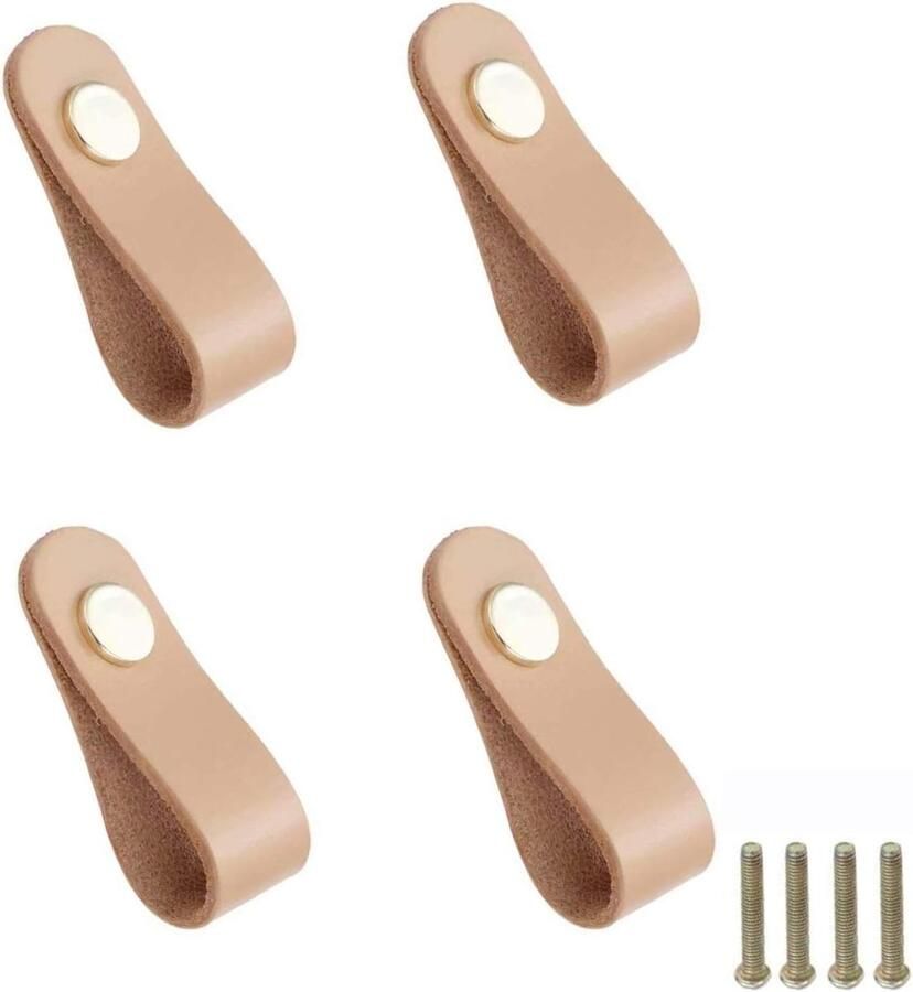 Meubelknoppen van leer ladegreep 4 stuks beige PU-leer