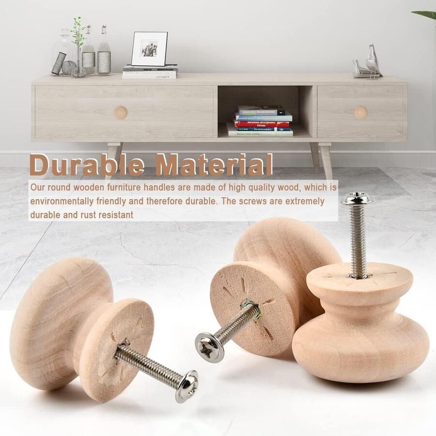 Meubelknoppen van natuurlijk hout 12 stuks ronde handgrepen van hout voor deuren 3 5 x 2 5 cm ronde handgreep voor lade knoppen met schroevendraaier lange schroeven voor kasten nachtkastje keuken