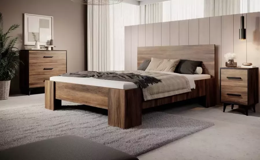 MEUBELLA Tweepersoonsbed Frey Donker eiken 160x200 cm