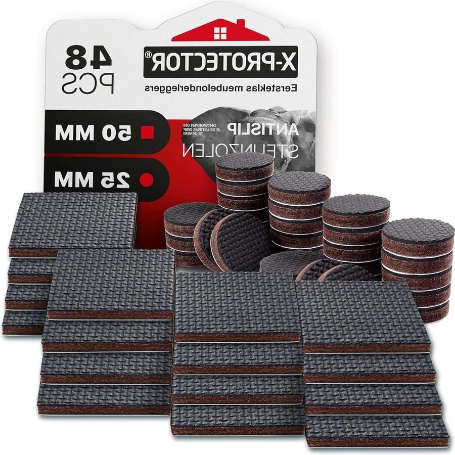 Meubelpads Antislip X-PROTECTOR 48 stuks ronde 25 mm & vierkante 50 mm Stoelpootbeschermers Rubber Pads Vloerbeschermers