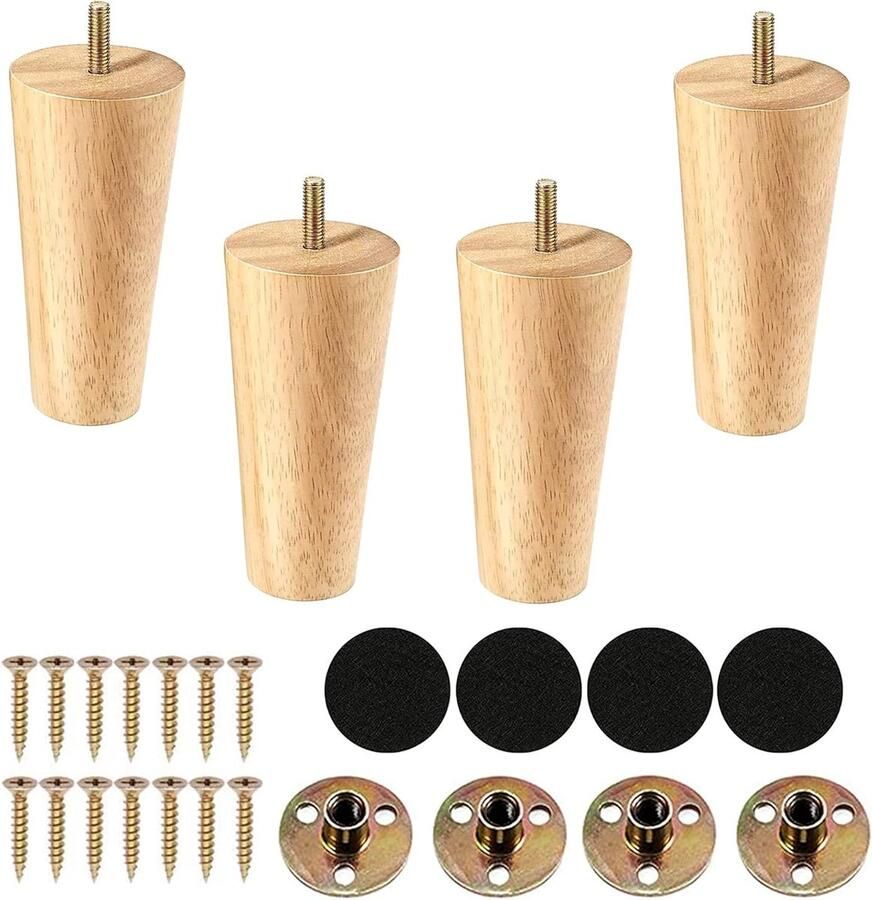 Meubelpoot 4 stuks Furniture Legs 12 cm houten met montageplaten en schroeven voor bank bed kast bank stoel voetenbank vervangende meubelvoeten kast voeten hout kleur