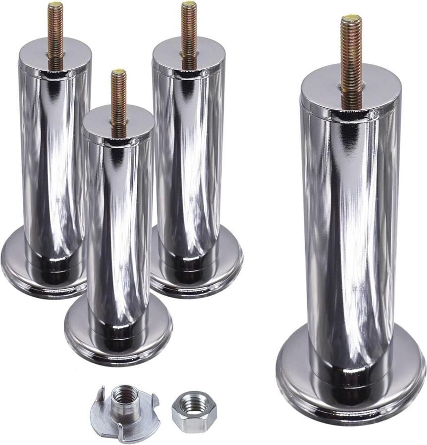 Meubelpoten 15 cm Hoogte Glanzend Chroom Metalen Poten voor Meubels Inclusief Moeren