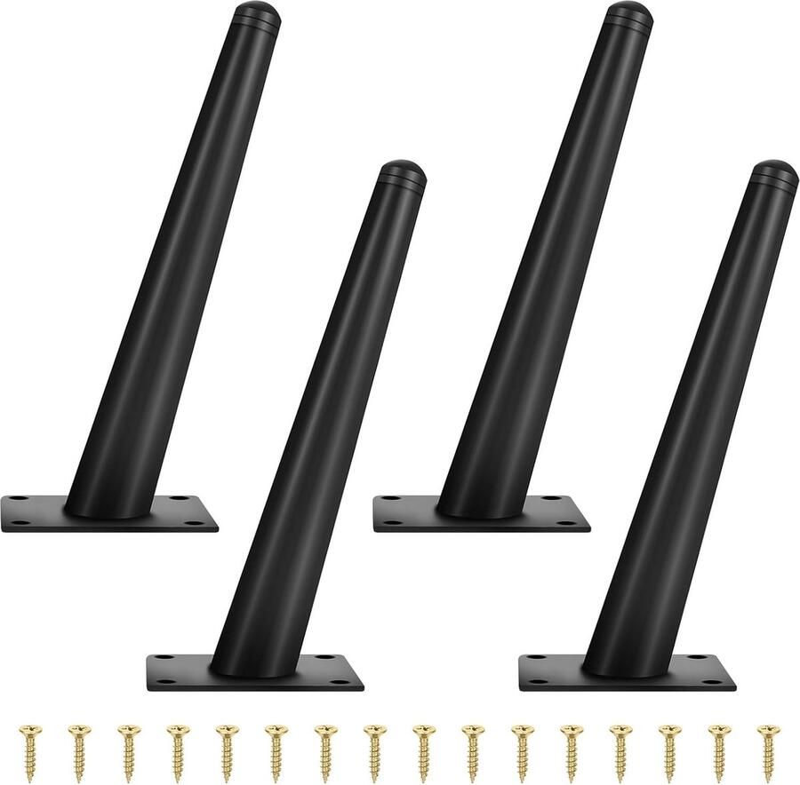 Meubelpoten 4 stuks metaal zwart meubelpoten kegelpoten schuin met antislip rubberen basis voor banken tafels leerstoel kastpoten tv-kast (20 cm)