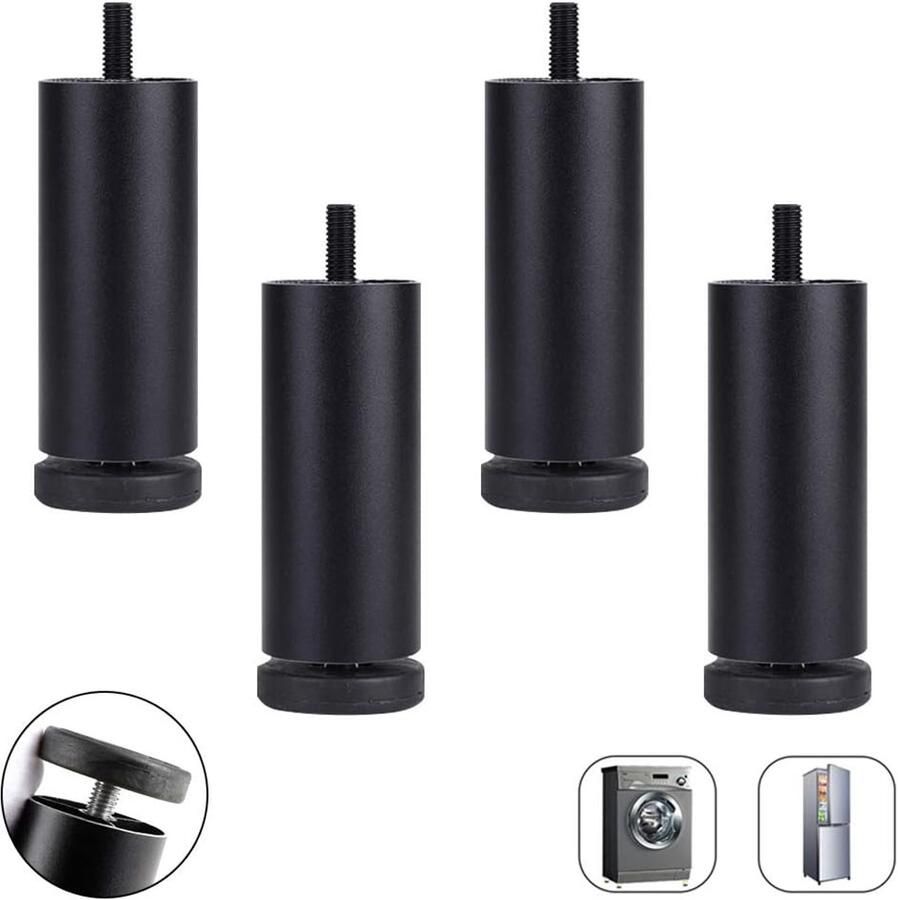 Meubelpoten 4x aluminium bankvoeten hoogteregelaar meubelvoeten Vervangende poten voor meubels kast vervangende benen kast steunbenen schroefdraad meubelpoot M8 draad (zwart12cm 4 7 inch)