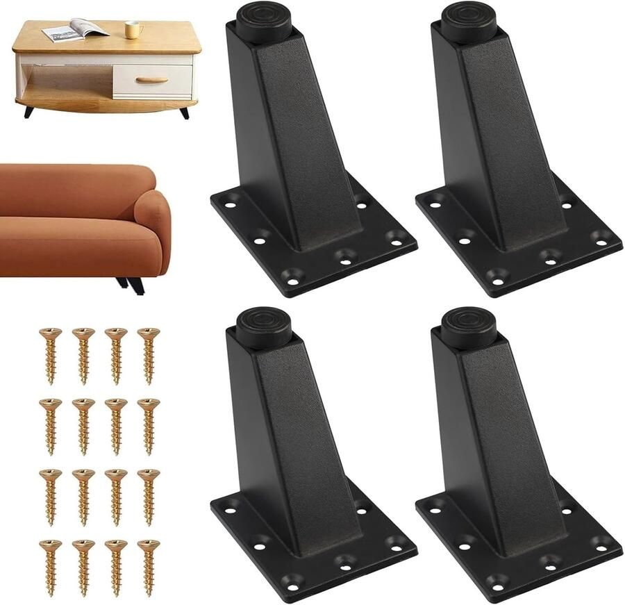 Meubelpoten Bankpoten 8 cm Kastpoten Rechthoekige meubelpoten Verstelbare metalen meubelpoten Kastpoten met schroeven Aluminiumlegering Voor kasten salontafelpoten bedpoten kaptafelpoten 4 stuks Zwart