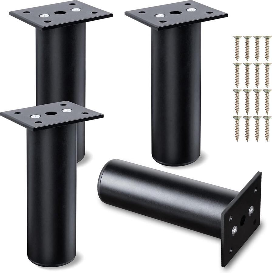 Meubelpoten rond 4 stuks 120 mm verstelbare aluminium poten voor meubels voor kasten sideboards nachtkastjes banken planken meubelpoten zwart inclusief spijkers en bevestigingsplaat