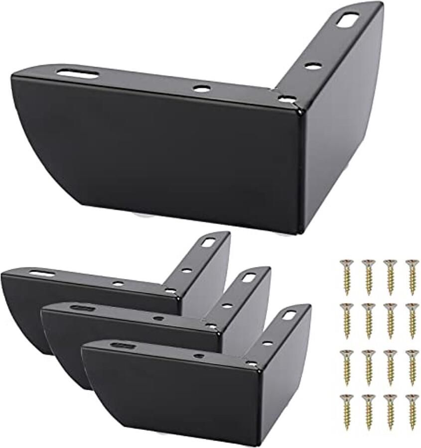 Meubelpoten Set van 4 Stalen Driehoekige Poten voor Tafel en Stoelen Eenvoudige Montage Zwart