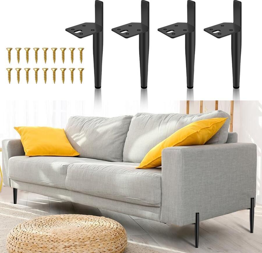 Meubelpoten Tafelpoot Verstelbaar 150mm set van 12 Metaal Zwart