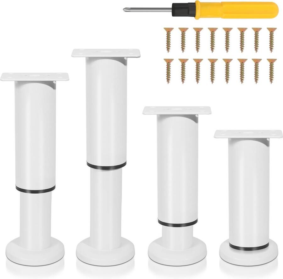 Meubelpoten Tafelpoot Verstelbaar rekbaar 18-30cm set van 8 Metaal Wit