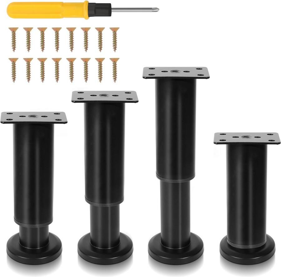 Meubelpoten Tafelpoot Verstelbaar rekbaar 18-30cm set van 12 Metaal Zwart