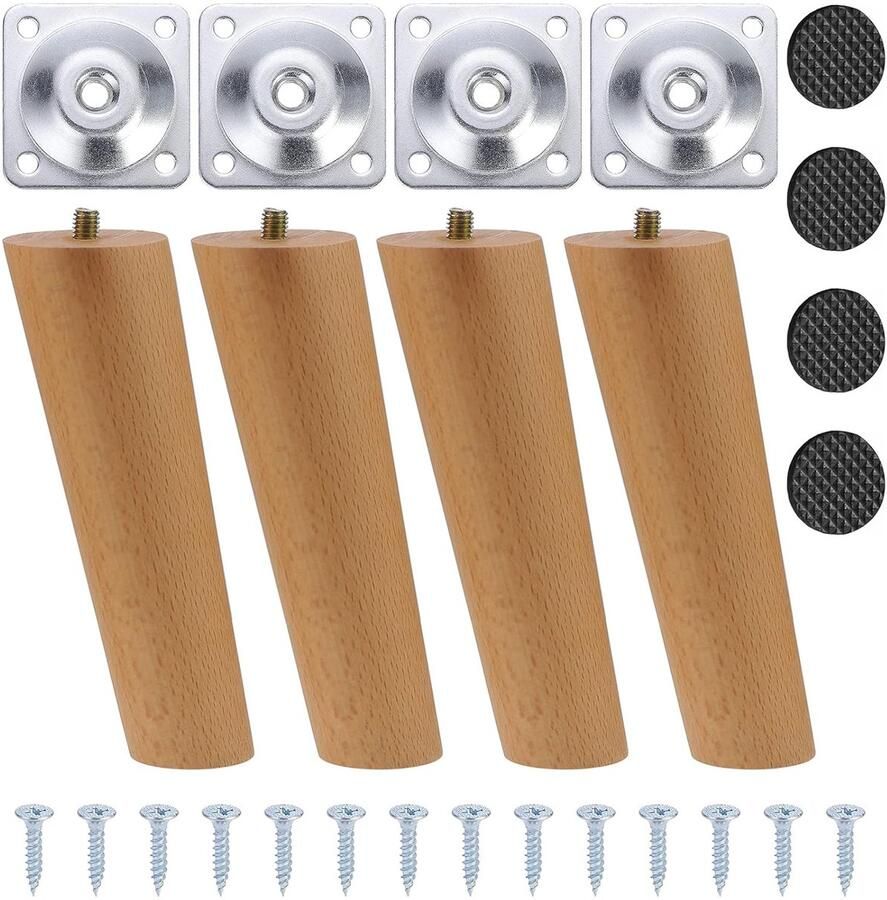 Meubelpoten van Eikenhout Set van 4 Hoogwaardige Kwaliteit 15 cm