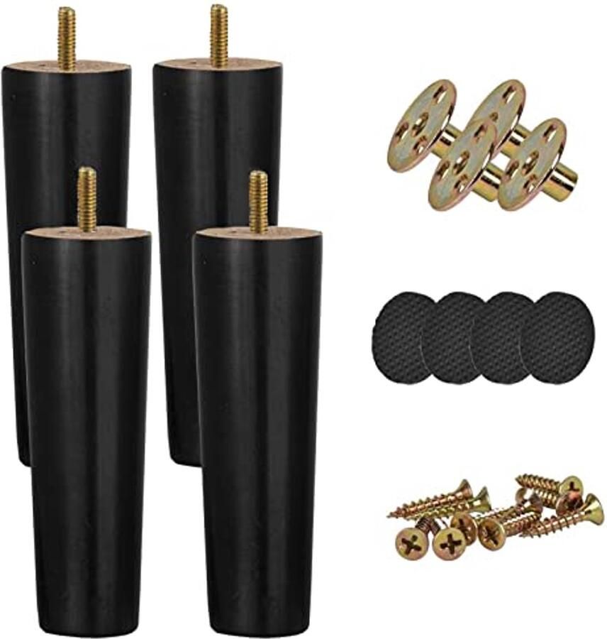 Meubelpoten van Eikenhout Set van 4 Zwart 20 cm Voor Banken Tafels en Kasten