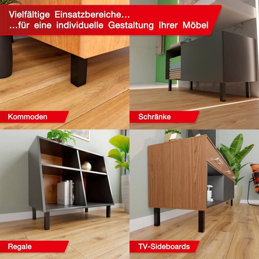 Meubelpoten verstelbaar vierkant set van 4 40 x 40 x 150 mm zwart inclusief montageplaatje – poten voor meubels van aluminium – hoogwaardige kastpoten voor individuele doe-het-zelf meubels