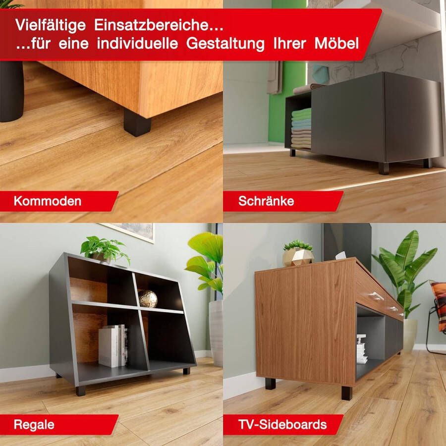 Meubelpoten verstelbaar vierkant set van 4 40 x 40 x 60 mm zwart inclusief montageplaatje – poten voor meubels van aluminium – hoogwaardige kastpoten voor individuele doe-het-zelf meubels