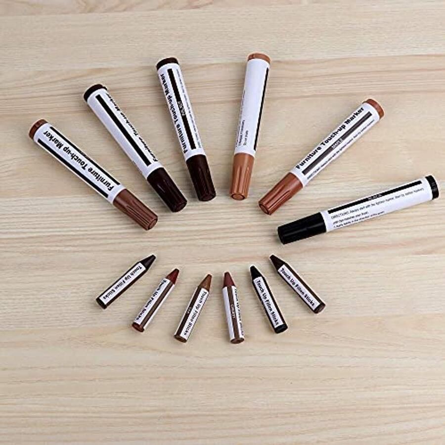 Meubelreparatieset 13 houten markers en waxstiften voor vlekken en krassen