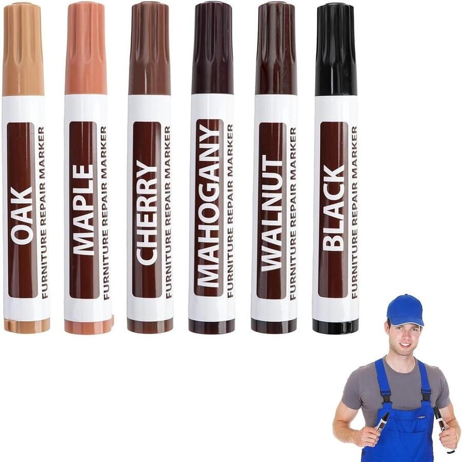 Allecto Plus Meubelreparatieset voor Houten Meubels 6 Stuks Krassen Reparatieset voor Deuren Vloeren en Tafels