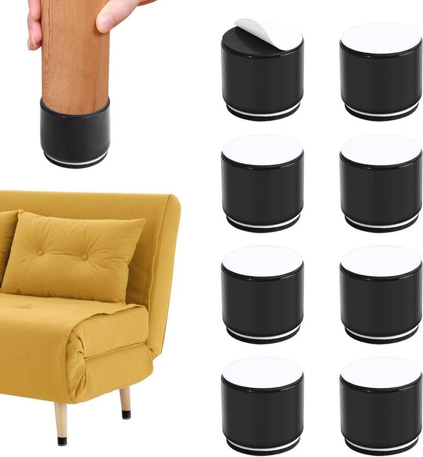 Meubelverhogers 8 stuks rond koolstofstaal φ60 mm x 50 mm Robuuste zelfklevende bedverhogers voor bank kast kantoor Zwart furniture risers