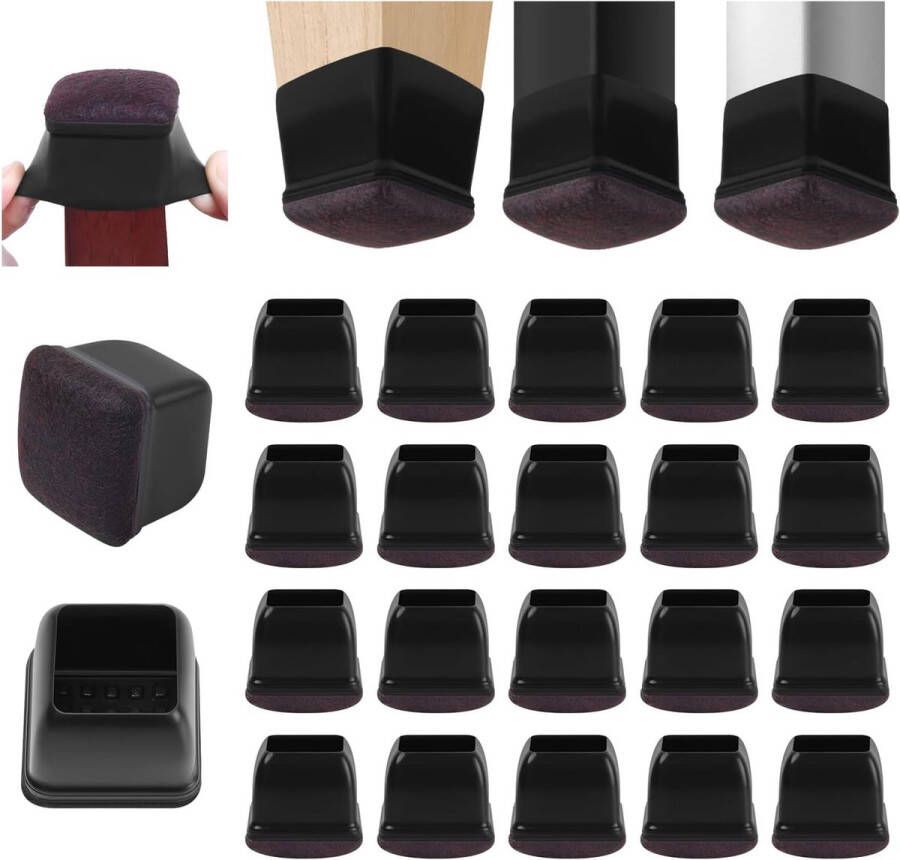 Meubelviltjes voor stoelpoten 16 stuks klein siliconen zwart vloerbeschermers vilten onderkant zacht thermoplastisch elastomeer geen krassen op vloer (voor 2 5-3 cm vierkant)