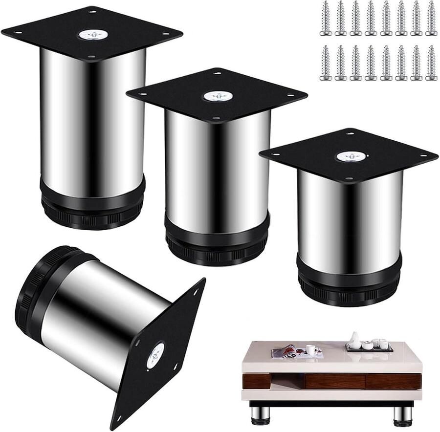 Meubelvoeten 4 Stuk Meubelpoten Plintvoeten Stelvoeten RVS Hoogte 100mm 50 mm Diameter Bankpoten Bankvoeten Meubelpoot Meubelpootjes Zwart Meubelvoeten Verstelbaar Ronde Meubelpoot Inclusief Schroeven Voor Kast Banken