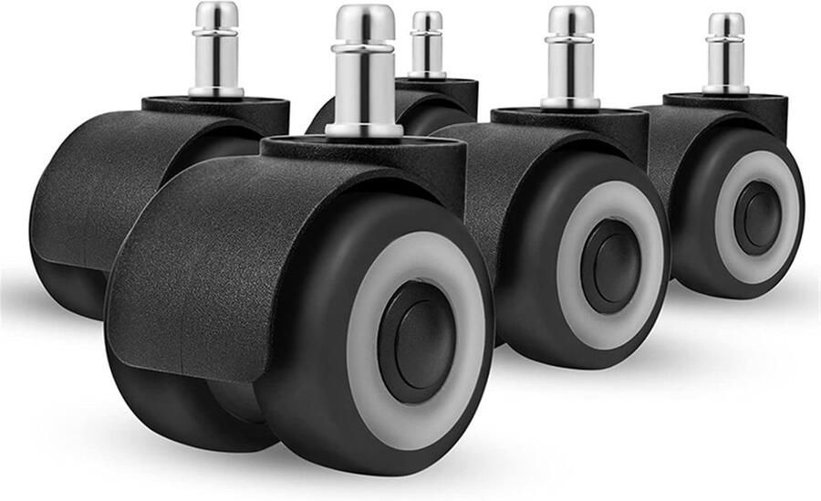 Meubelwielen voor Bureaustoel 5 Stuks Zwenkwielen voor Bureaustoel Tot 50 KG 50mm Diameter Rubberen Meubelwielen Geruisloos Meubelroller Inzetstaaf 11*22mm Zwart