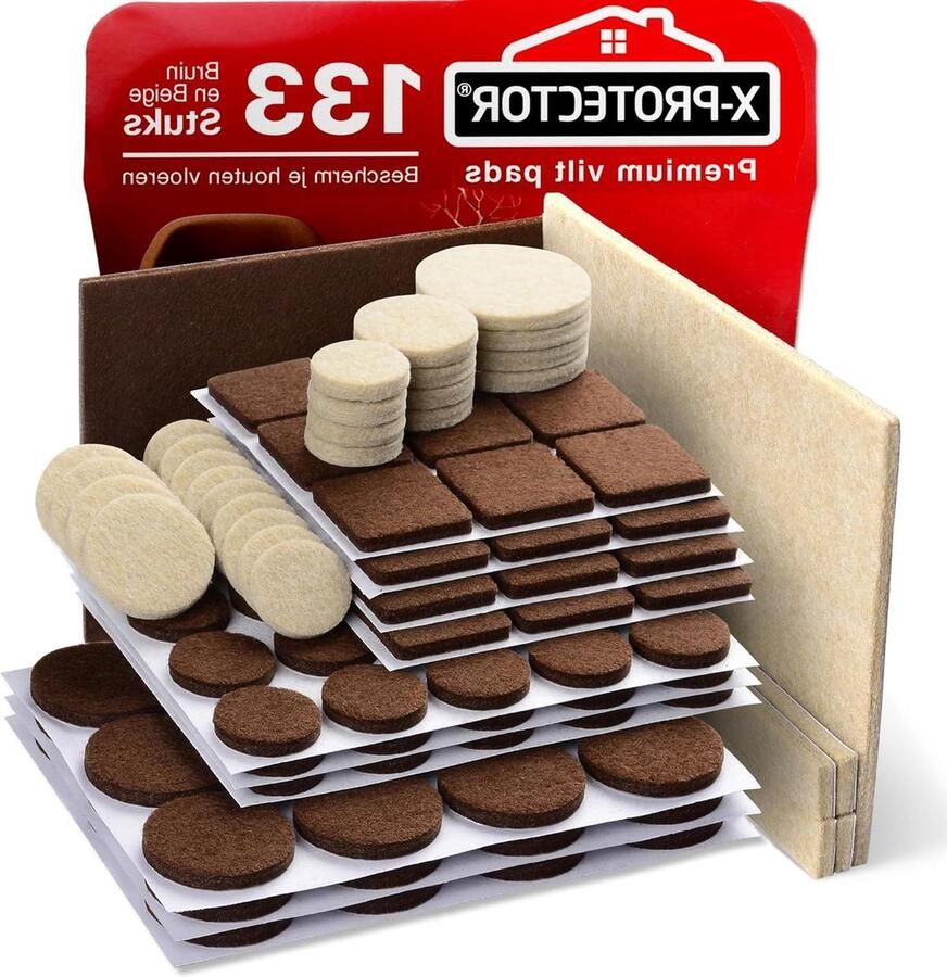 Meubilair Pads Vloerbeschermers 133 stuks Bruin Beige Vilten Pads Stoelpoten Meubelpoten Enorme Hoeveelheid Vloerbescherming. stoelpootbeschermers