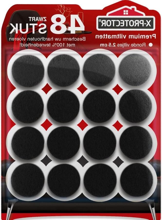 Meubilair Pads Vloerbeschermers 48 stuks Premium Zwart 25 mm Vilten Pads voor Stoelpoten Enorme Hoeveelheid Vloerbescherming Pads