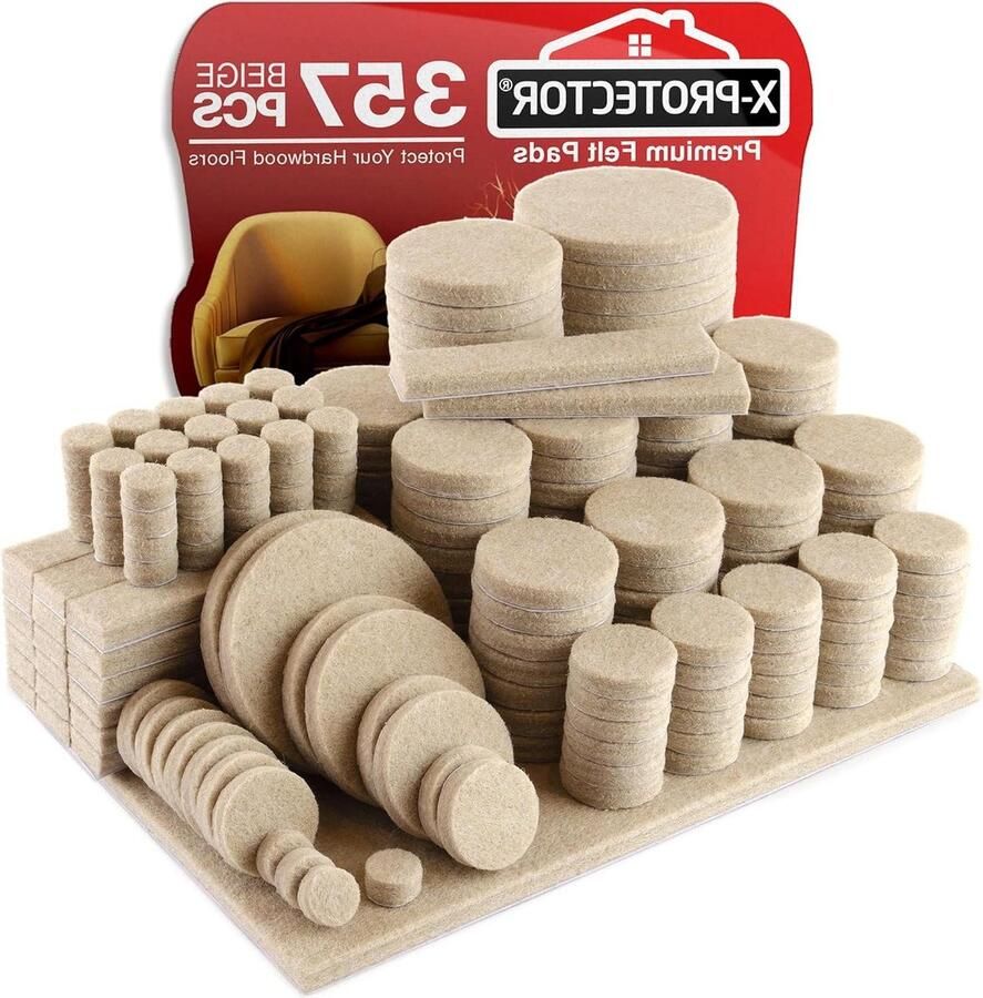 Meubilair Vloerbeschermers Pads X-PROTECTOR 357 PCS Beige Vilten Pads voor Stoelpoten Meubilair Vilten Pads voor Meubelpoten Enorme Hoeveelheid Vloerbescherming Pads Duurzame Meubelbescherming