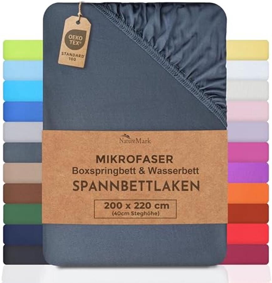 Microvezel hoeslaken voor boxspring en waterbed 200 x 220 cm 40 cm matrashoogte antraciet