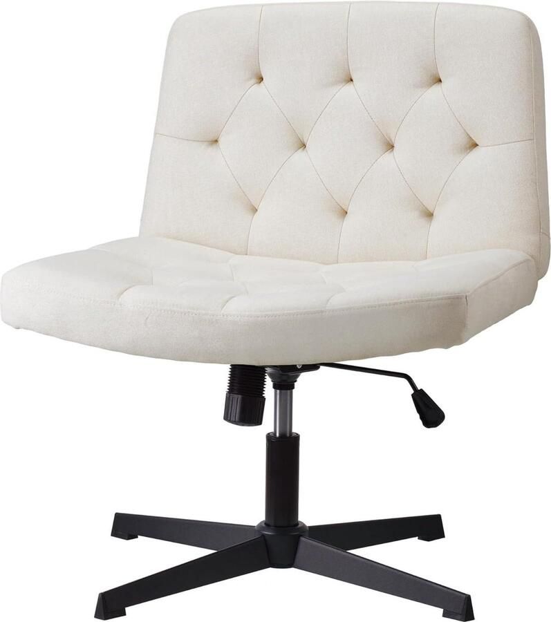 Mid-Back Bureaustoel Zonder Armen Extra Breed Cross Leg Yoga Stoel Verstelbare Kaptafel Stoel Stoffen Draaistoel Beige