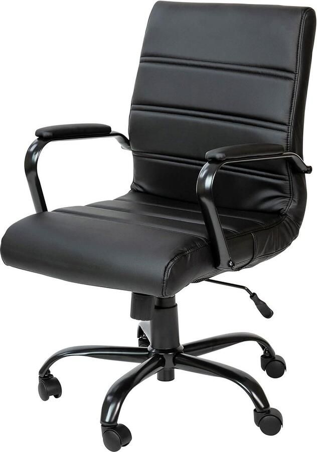 Mid-Back Zwart LeatherSoft Executive Bureaustoel met Draaibaar Armstoel en Zwart Frame Bureaustoel