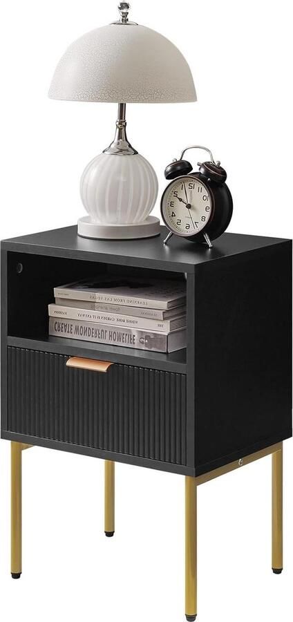 Mid-Century Modern nachtkastje met opberglade zwart gouden frame slaapkamer woonkamer