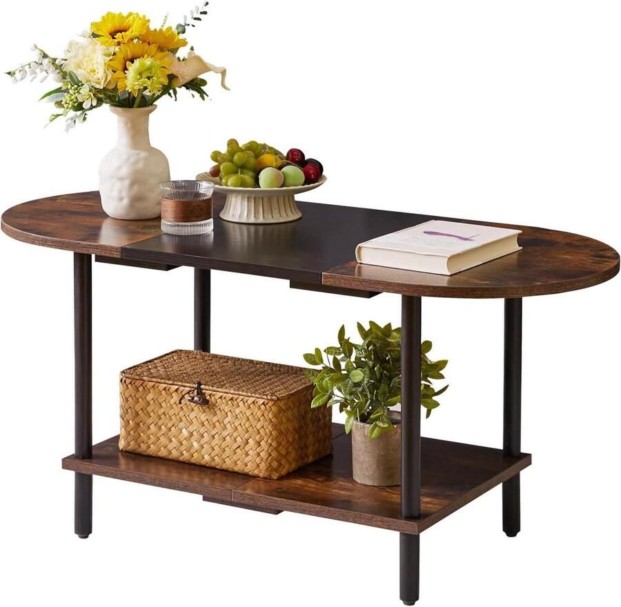 Mid Century Moderne Salontafel Rustiek Bruin en Zwart Uniek Ontwerp 1 stuk 35x16x17 inch