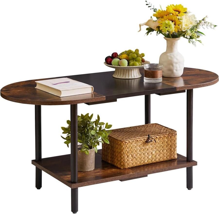 Mid Century salontafel – Moderne 2-laags design tafel met uniek kleurcontrast 90x40x43 cm rustiek bruin + zwart