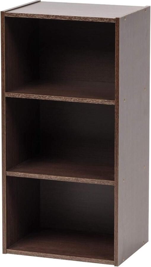 Middelgrote houten boekenkast met 3 niveaus in bruin voor kantoor en woonkamer