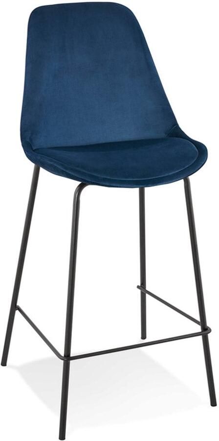 Middelhoge Snackkruk 'MINI' Industriële Design Kruk Blauwe Fluwelen Bekleding