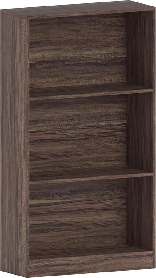 Boekenrek met 3 Niveaus Middelhoog Houten Boekenkast voor Kantoor en Woonkamer