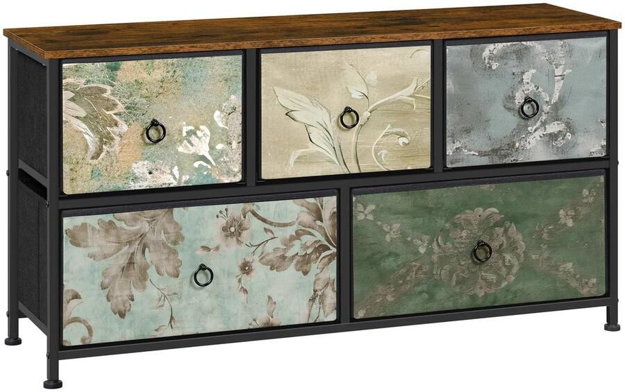 Mila Shop Ladekast 5 lades Stof Metalen frame Dressoir voor woonkamer Slaapkamer Keuken Hal 100 x 54 x 30 cm