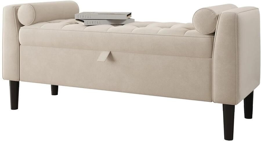 Mila Shop Opbergbank Opberg poef Opberg poef met deksel Opberg bak Beige 118x43x54cm