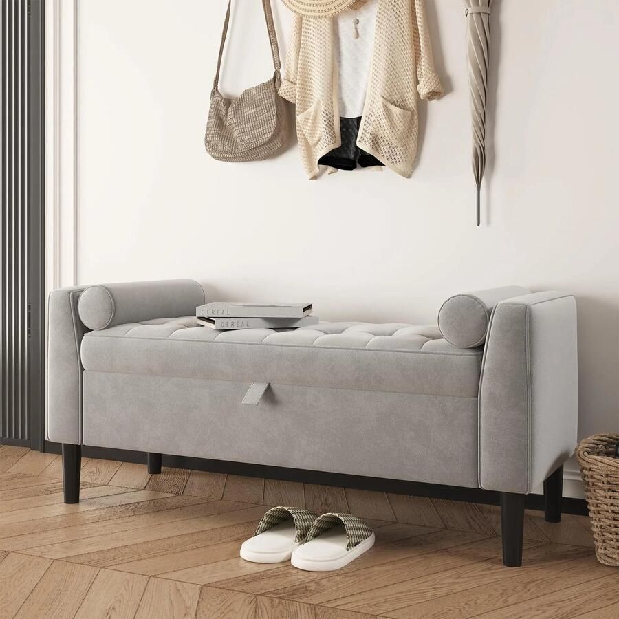 Mila Shop Opbergbank Opberg poef Opberg poef met deksel Opberg bak Beige 118x43x54cm - Foto 2