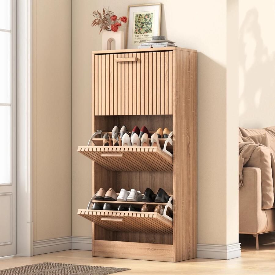 Mila Shop Schoenenkast Schoenenrek 3 Deuren Maximaal 30 paar schoenen Bruin 24x60x113 cm (LxBxH)