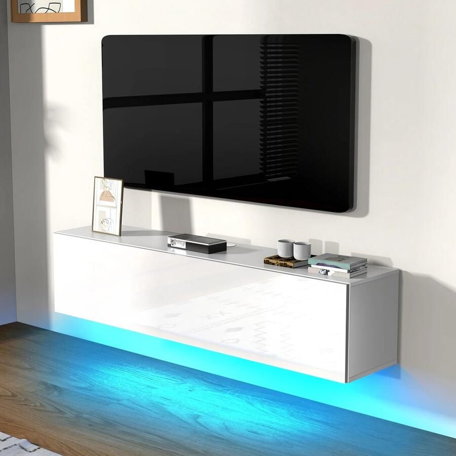 Mila Shop TV meubel Zwevend TV meubel Muurbevestiging Opbergruimte Met LED verlichting Wit 40x29 5x35cm